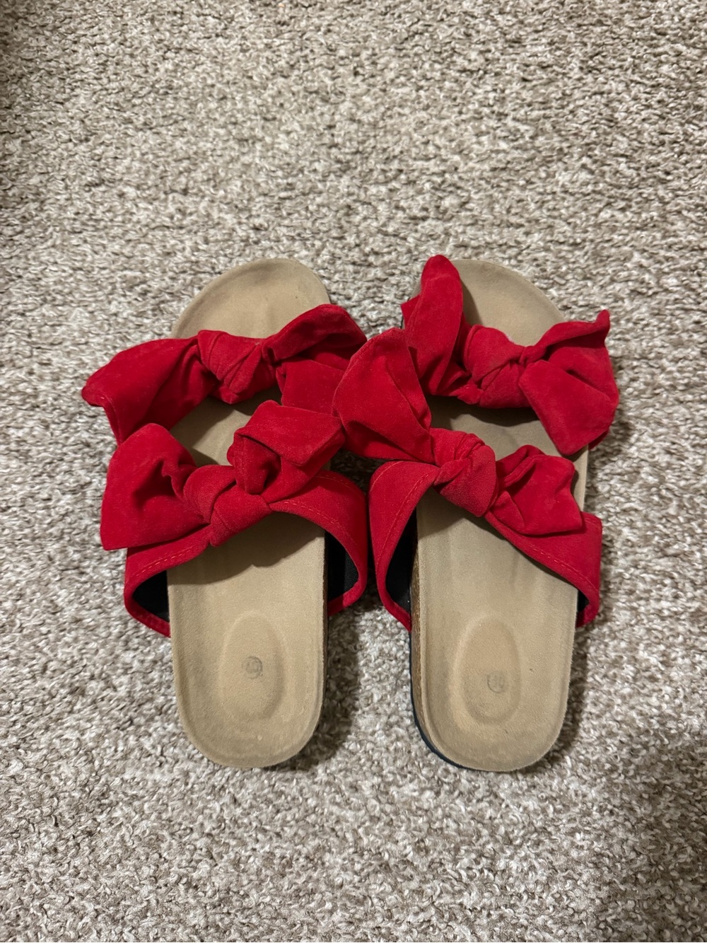 SHEIN Red Double Bow Slide Sandals